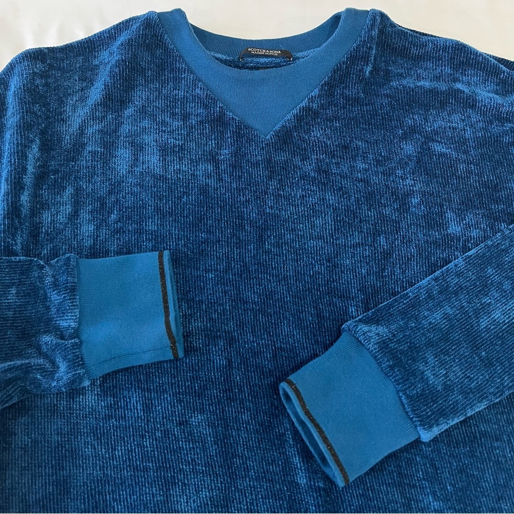 Scotch & Soda Rib Velvet Crewneck Sweater Pullover Sweatshirt Blue Women's‎ Sz L - Picture 6 of 9